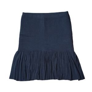 Sandro Paris Rib Knit Mini Skirt Flounce Hem Pleated Bodycon Black Size 1 Small